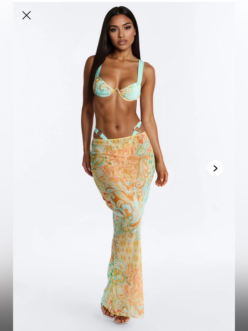 Fashion Nova Mint and Peach Paisley Swim Sarong Cover-Up